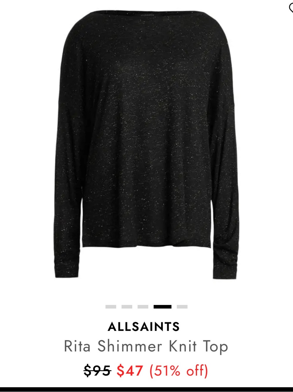 AllSaints Shimmer Black Metallic Speckle Long Sleeve Top - Picture 11 of 12